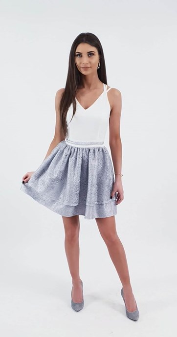 Sukienka krótka krzyż plecy brokat biel/szary