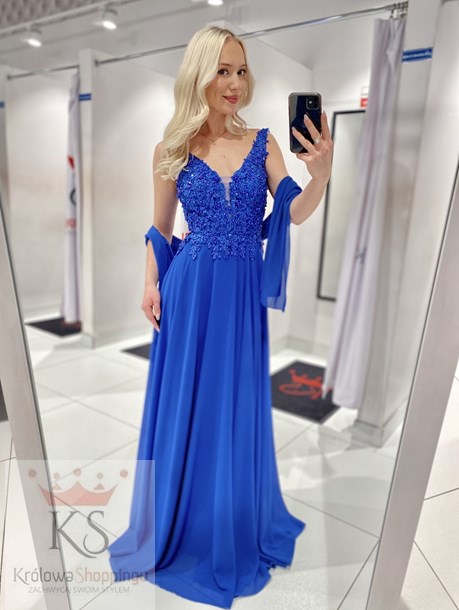 Sukienka długa perełki chaber