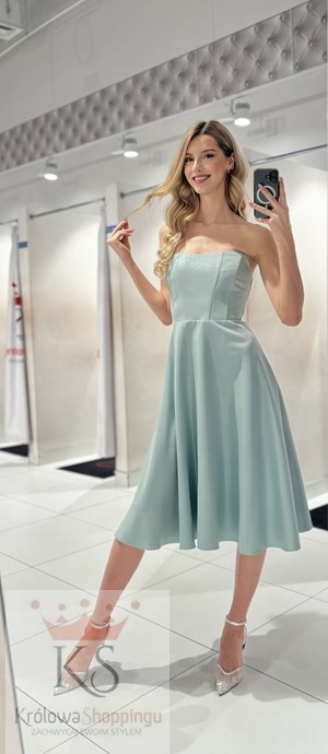 Sukienka midi gorset bez ramiączek połysk pistacja