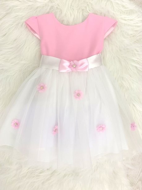 Sukienka dziecięca kwiatuszki róż/biel