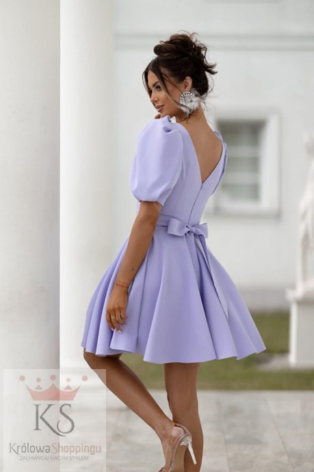 Sukienka krótka 3/4 rękawek wiązanie plecy fiolet