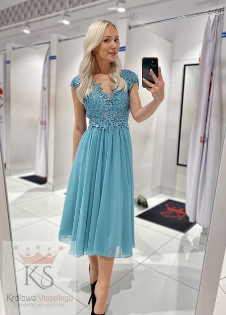 Sukienka midi góra koronka cekiny pistacja