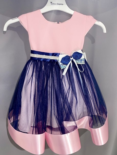 Sukienka dziecięca ozdobny pas tiul róż/granat