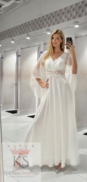 Sukienka długa rękawek motyl biel