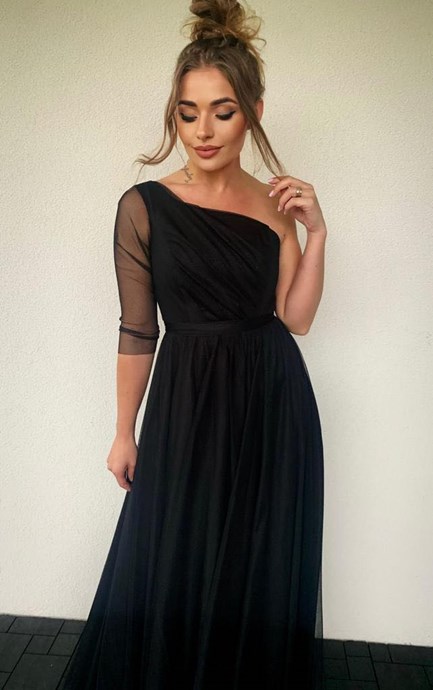 Sukienka długa jedno ramię tiul czerń