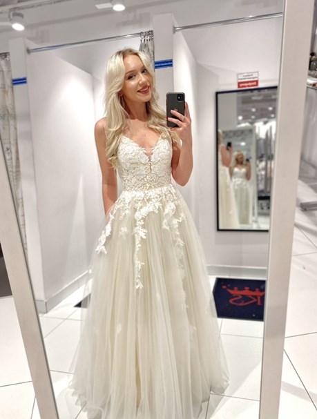 Sukienka długa tiul ramiączka koronka beż/biel