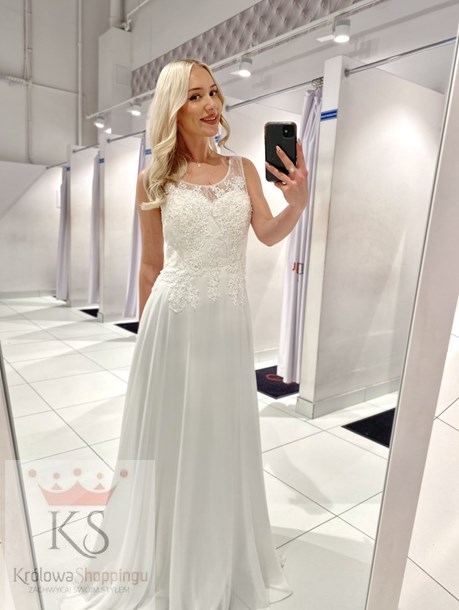 Sukienka długa koronkowa góra biel