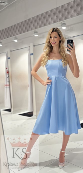 Sukienka midi gorset bez ramiączek połysk błękit