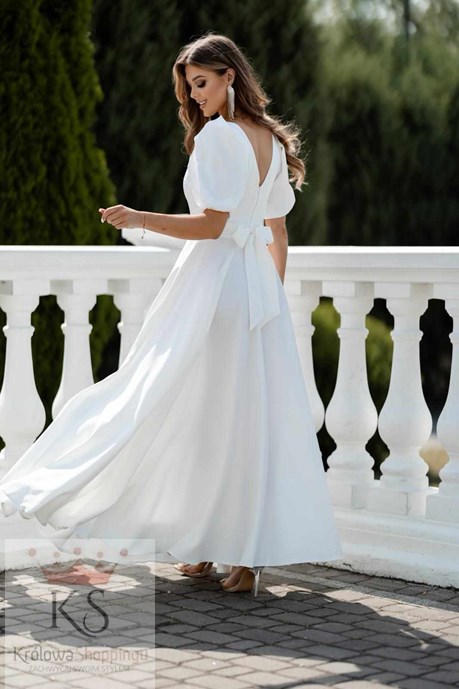 Sukienka długa 3/4 rękawek wiązanie plecy biel