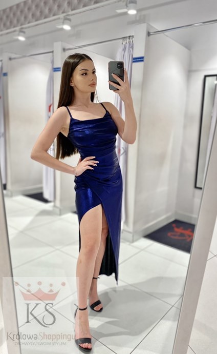 Sukienka długa dopasowana metaliczny granat