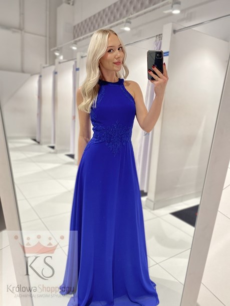 Sukienka długa zdobienie szyja chaber