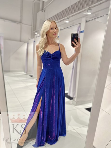 Sukienka długa brokatowa z gorsetem chaber/róż