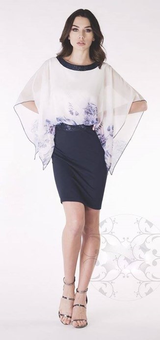 Sukienka krótka wysoki stan biel/granat