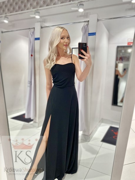 Sukienka długa wiązanie plecy gładka czerń