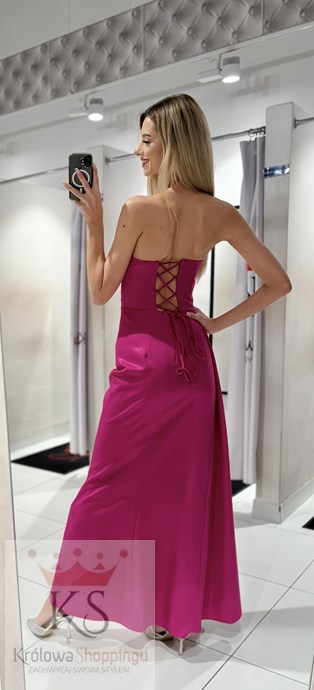 Sukienka długa gorset marszczenie błysk fuksja