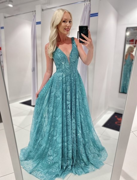 Sukienka długa balowa brokat mięta