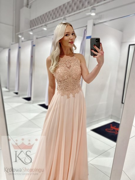 Sukienka długa ramiączka na krzyż morela