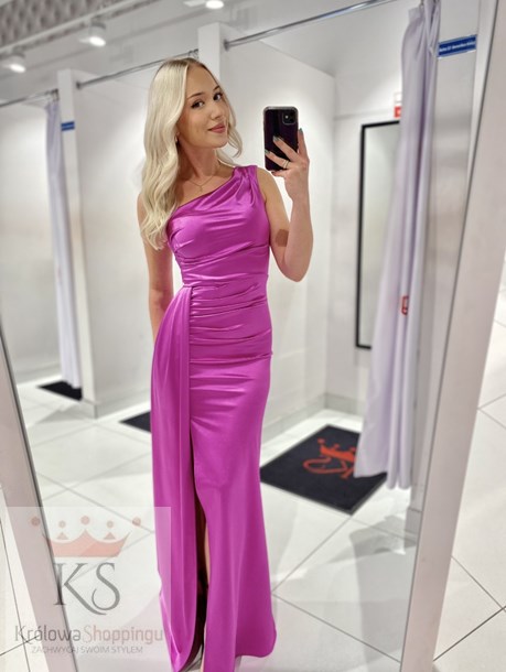 Sukienka długa na jedno ramię róż