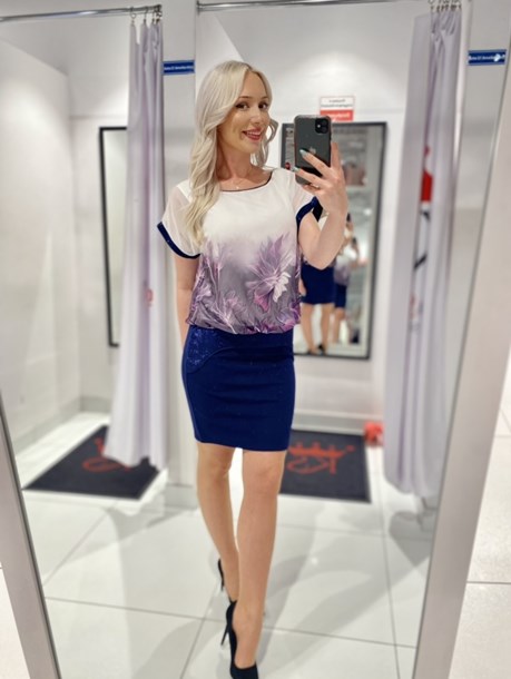 Sukienka krótka góra kwiaty pas biel/granat