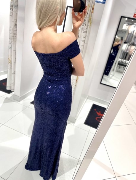 Sukienka długa z rękawkiem zdobienie granat