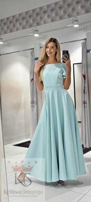 Sukienka długa 3/4 rękawek wiązanie plecy pistacja