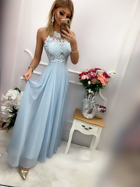 Sukienka długa zdobione plecy błękit