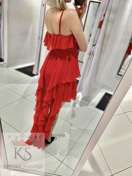 Sukienka asymetryczna falbanka koronka czerwony