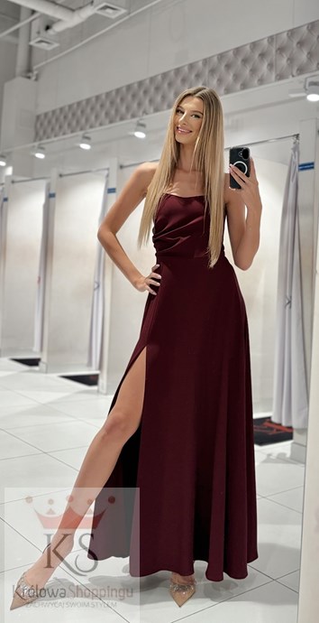 Sukienka długa wiązanie plecy gładka bordo