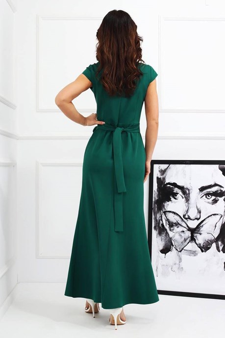 Sukienka długa rękawek pasek róża zieleń