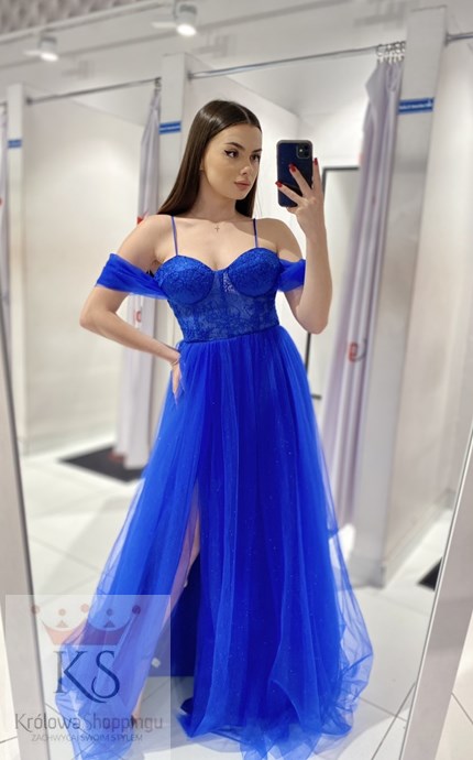 Sukienka długa gorset opadające ramiączko chaber