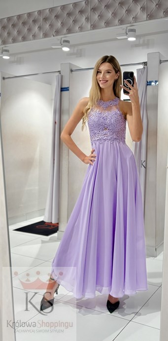 Sukienka długa zdobione plecy lila