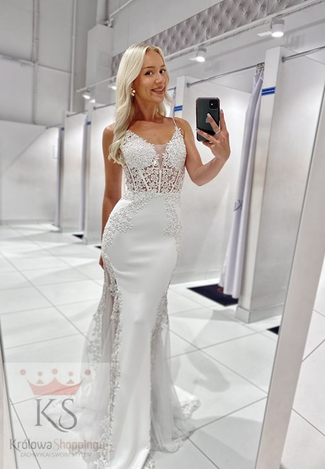 Sukienka długa gorset rybka haft biel