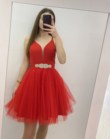 Sukienka krótka ramiączka tiul czerwony