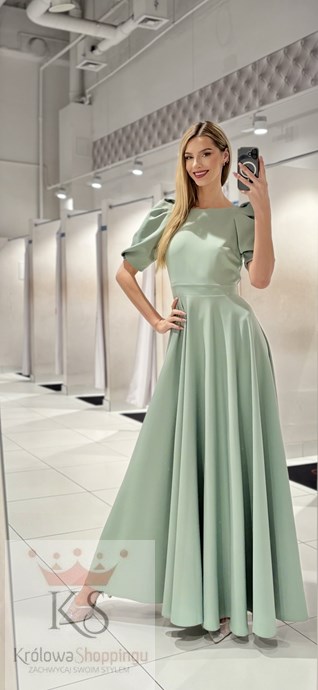 Sukienka długa 3/4 rękawek wiązanie plecy szałwia