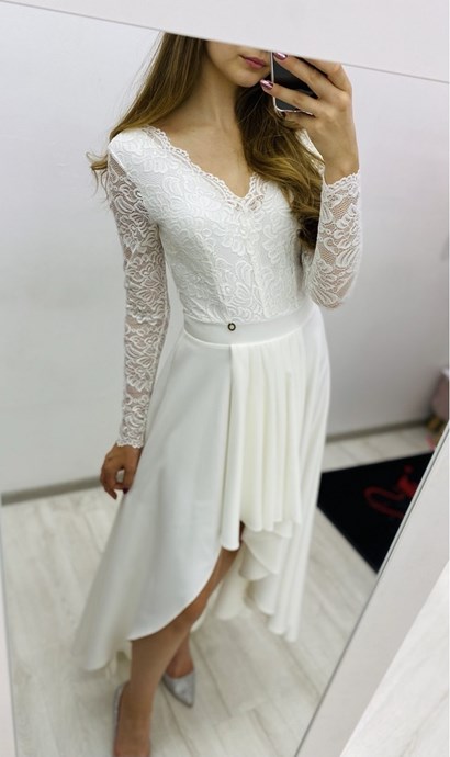 Sukienka długa asymetryczna długi rękaw biały