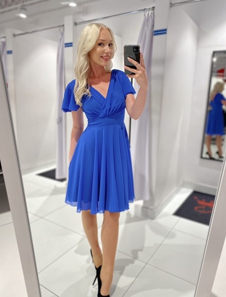 Sukienka krótka rękawek pas chaber