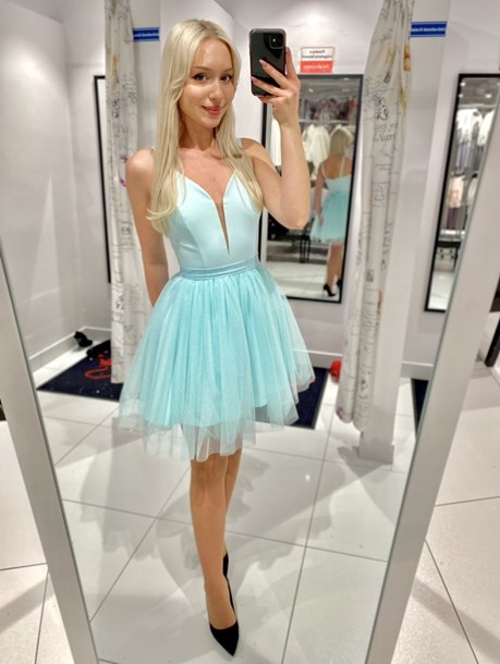 Sukienka krótka ramiączka tiul brokat mięta