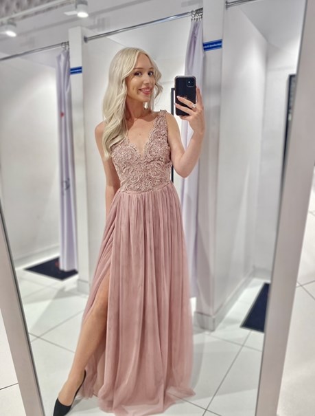 Sukienka długa tiul szerokie ramiączka wrzos