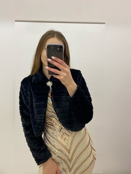 Bolerko futerko broszka czerń