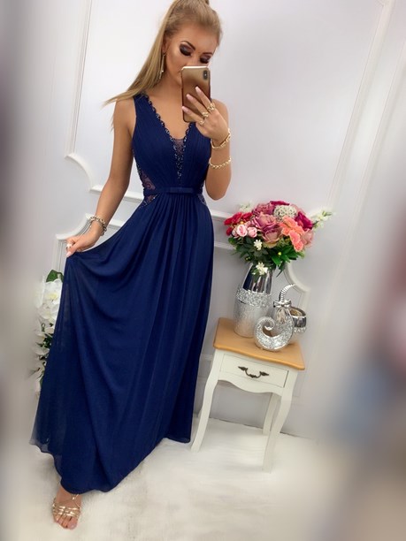 Sukienka długa kokardka granat