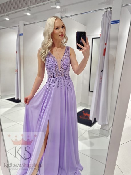 Sukienka długa zdobiona góra fiolet