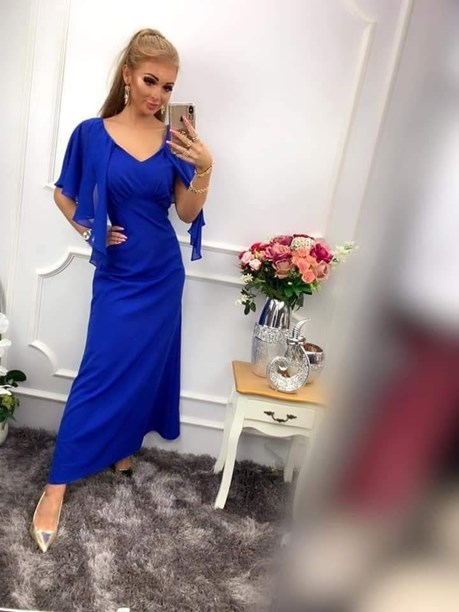 Sukienka długa prosta rękawek motylek chaber