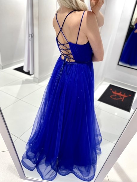 Sukienka długa tiulowa gorset ramiączka chaber