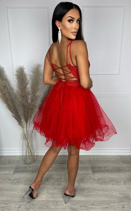 Sukienka krótka ramiączka gorset tiul czerwień