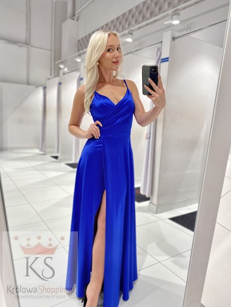 Sukienka długa ramiączka rozkloszowana chaber