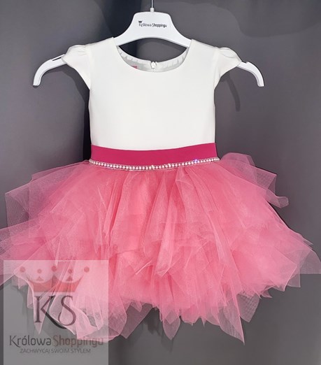 Sukienka dziecięca pierzynka perełki neonowy róż