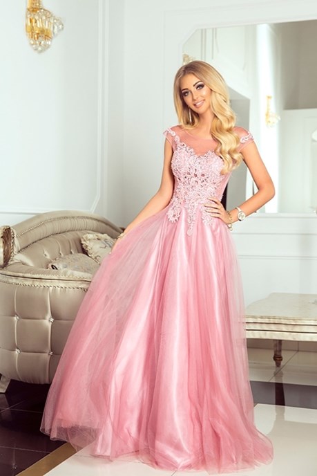 Sukienka długa zdobienie tiul wiązanie róż