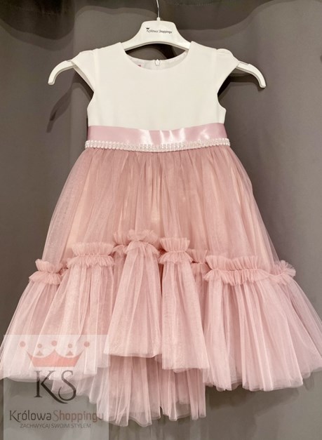 Sukienka dziecięca asymetria pasek biel/wrzos