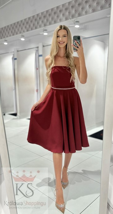 Sukienka midi gorset wiązanie plecy bordo