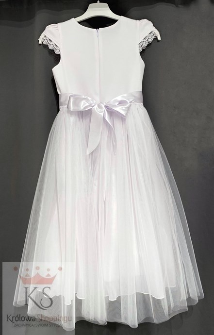 Sukienka dziecięca długa tiul haft biel